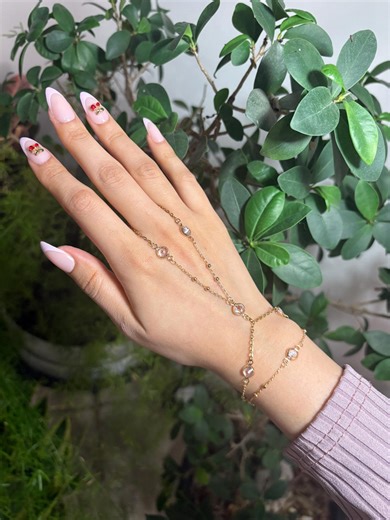 Gold Plated Hand Chain Bracelet Set – Zircon, Adjustable, Halo Set Style II - Etsy