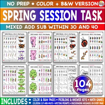 Morning Task Spring Session Mixed Add Sub 30 40 Cut Paste Color Game Picture Art