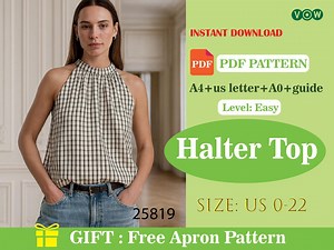 Women’s Halter Neck Sleeveless Top PDF Sewing Pattern | Checkered Loose Fit Summer Blouse | Easy DIY Beginner Sewing Tutorial Tank Top - Etsy