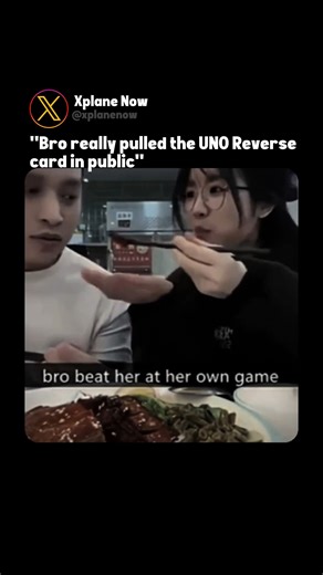 Xplane Now on Instagram: "Wait for end 💀 There is no defense against this move. 🛡️💀 He really hit her with the "No U" in the middle of dinner. The UNO Reverse card is the most powerful weapon in human history. . 100 Million views for a reason. The timing was immaculate. 😂 . 👇 Has anyone ever used an UNO card on you in real life? . #unoreverse #funnyvideos #couplecomedy #memes #savage #relatable #relationshipgoals #viralreelsThere is no defense against this move. 🛡️💀 He really hit her with