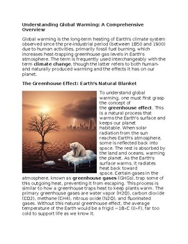 Global Warming Environmental Science Worksheet for Sub-Plan & Homework