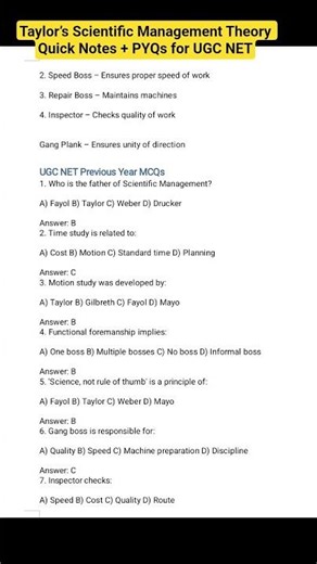 Taylor’s Scientific Management Theory 📘Quick Notes + PYQs for UGC NET#viral #shorts