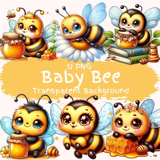 Baby Bee Clipart Bundle 12 PNG High Quality Watercolor Honey Bumble Bee Digital Download Files Cute Bee Art Honeycomb Scrapbooking Graphics - Etsy
