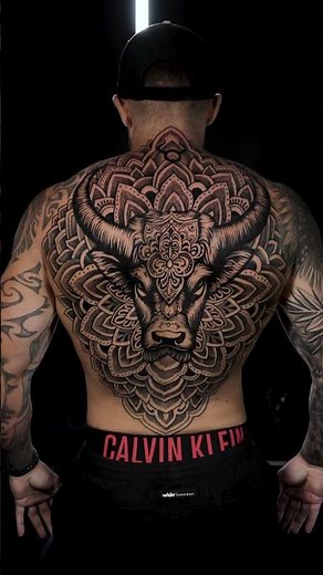Bull Mandala Back Tattoo