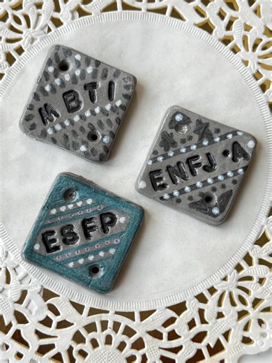 Handmade Air Dry Clay MBTI Charms | Minimalist Grey Square Tags, UK Made - Etsy