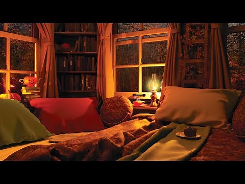 Heavy Rain Autumn Ambience: Rainstorm on an Autumn Night With Soft Thunder