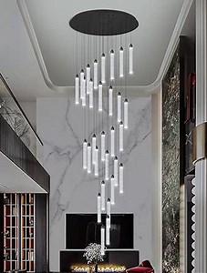 197" Long High Ceiling Chandelier 30-Lights Modern Bubble Crystal LED Light Fixture Dimmable Flush Mount Living Room Ceiling Pendant Light Staircase Foyer Entryway Dining Room Pendant Lighting