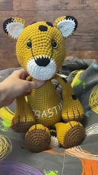 Stuffed cheetah toy, crochet wild spotted cat doll, handmade Africa cotton cheetah cat creature