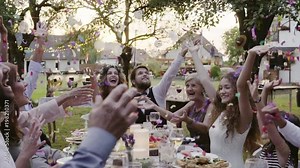 Wedding reception outside in the backyard.
