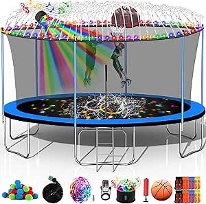10FT-16FT Heavy Duty Trampoline with Basketball and Enclosure Net, Anti-Rust Steel Poles