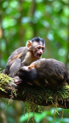 two capuchin monkeys 😍 fighting and laughing each other ❤️🎀🫂#youtubeshorts #baby #monkey #animals