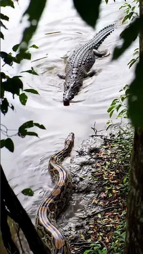 Wow amazing 🐍anaconda VS crocodile 🐊 #snake #wildlife #python #anaconda #crocodile #ballpython