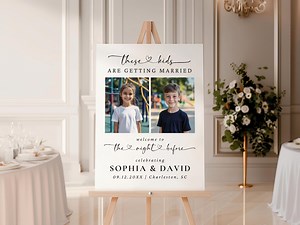 These Kids Are Getting Married, Rehearsal Dinner Welcome Sign With Photos, the Night Before Wedding Sign, Engagement Sign Template, Canva - Etsy