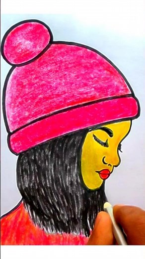 How to draw cute girl face with Cap || #drawing #girl #colour #short #youtube #viral