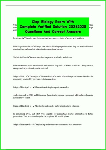 Clep Biology Exam With Complete Verified Solution 20242025 Questions And Correct Answers video