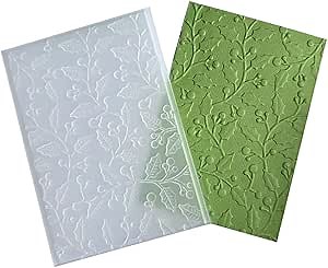 Arbuya 3D Berry Branch Plastic Embossing Folders for Card Making or Journaling Holly Foliage Leaves Embossing Folder for Paper Crafting