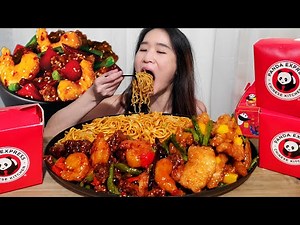 Eating Panda Express' Delicious New Crispy Sesame Shrimp & Beef | American Chinese Food Mukbang ASMR