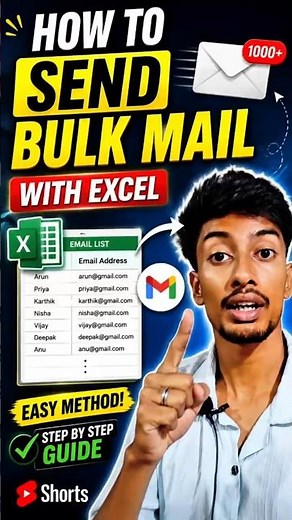How to Send Bulk Emails Using Excel 🔥 | Easy Mail Merge Trick #shorts #trendingshorts #youtubeshorts