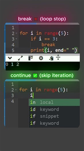 Python Interview 😱 break vs continue #coding #shorts