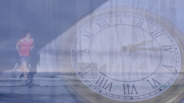 Running on beach, man overlaid with large clock face symbolizing time animation. Fitness, exercise, time management, concept, symbolic, motivation Stock Video Footage - Alamy