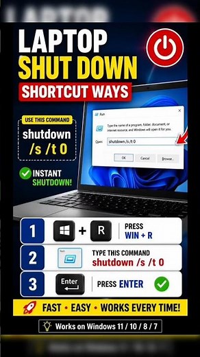 Windows Shutdown Shortcut Ways | Windows 10 & 11 Tips #shorts #digitallaptopworld #windows11