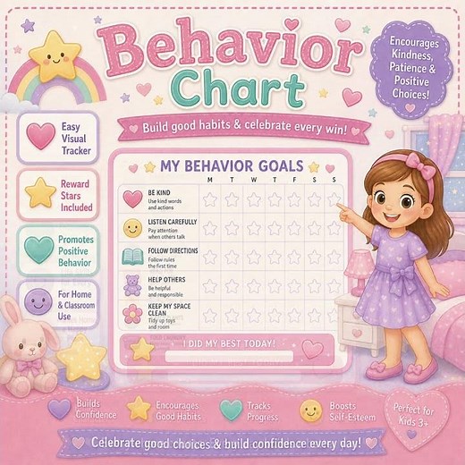 Girls Printable Behavior Chart Bundle | Morning & Bedtime Routines + Reward Charts
