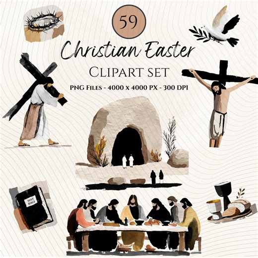 Christian Easter Clipart Bundle-resurrection Clipart-easter Png-easter Sunday Clipart-jesus Cross, Empty Tomb, Palm Sunday, Last Supper PNG - Etsy