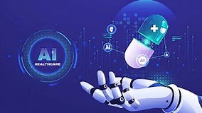 AI healthcare innovation robot hand holding capsule technology motion