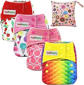 Cloth Diaper 4 PCs Reusable Diapers Leak-Proof Diaper Cover with Wet Bag Washable Baby Diaper.
