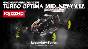 Designer Akira Kogawa shares his thoughts on Turbo Optima Mid Special Part#30623 The legendary Turbo Optima Mid Special is back in 2025 as Volume 18 of Kyosho’s Vintage Series! Originally released in 1988 after dominating the 1987 World Championship, this machine was the final evolution of the Optima Mid. It features an extended 18mm wheelbase, FRP/carbon hybrid chassis, and custom belt system for top-tier performance. This reproduction includes modern updates and previously optional parts as st