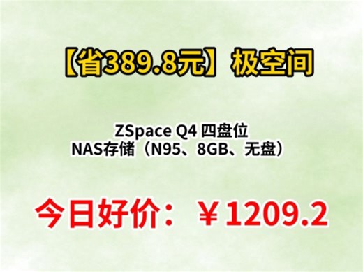 极空间 ZSpace Q4 四盘位 NAS存储（N95、8GB、无盘）
