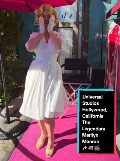 Universal Studios Hollywood, California 📍🌐 @Universal Studios Hollywood Iconic Actress Impersonator: Legendary Marilyn Monroe...lights, camera, Action! The Marilyn Monroe meet-and-greet at Universal Studios Hollywood is a classic park experience, for photos and charming chats, often with a vintage Hollywood vibe, embodying her iconic persona for fans. She's known for being friendly, complimenting guests, and offering a classic photo op, making it a memorable interaction for many visitors. We s