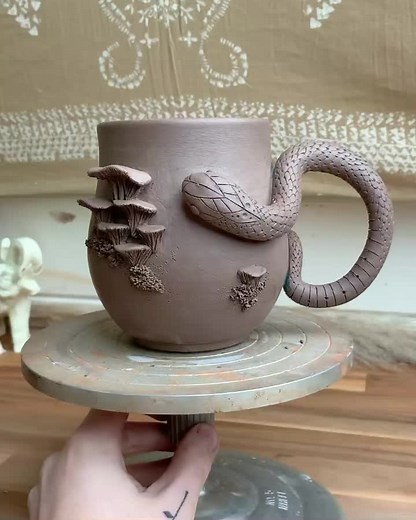 Creating a Unique Mushroom Snake Mug | Pottery Sculpture Process