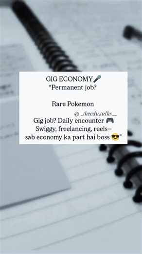 _theedu.talks__ on Instagram: "The gig economy is a labor market for short-term, flexible, task-based jobs (gigs) instead of permanent roles, connecting freelance workers with clients via digital platforms for things like ride-sharing, deliveries, writing, or consulting, offering freedom but less traditional security 〰️ On-Demand Services: Food delivery, Ride sharing etc. 〰️ Creative/Professional: Writing, graphic design, coding, consulting, marketing. 〰️ Technical: IT support, web development, 