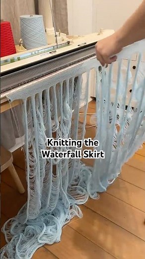 Knitting the Waterfall Skirt 🩵#knitting #knit #knittingmachine #yarn #process #asmr #knitwear