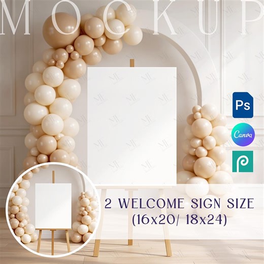 Welcome Sign Mockup, Birthday Party Easel Poster Photoshop Canva, Wedding Event Sign Template - Etsy