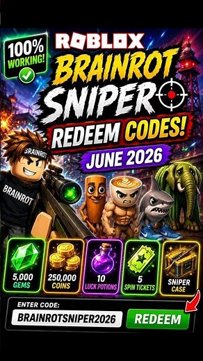 Roblox Brainrot Sniper Codes | Brainrot Sniper Redeem Codes #brainrotsniper