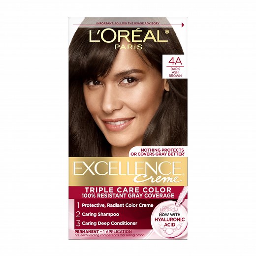 L'Oreal Paris Excellence Creme Triple Care Hair Color, 4A Dark Ash Brown, 1 Kit