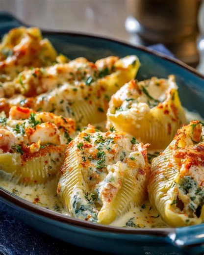 Decadent Easy Creamy Seafood Stuffed Shells Ingredients: - 12 jumbo pasta shells - 1 cup ricotta cheese - 1 cup cooked shrimp, chopped - 1 cup cooked crab meat, shredded - 1 cup mozzarella cheese, shredded ...... Full Recipe in Coʍmеոτ 💬 | Cricket Is Love