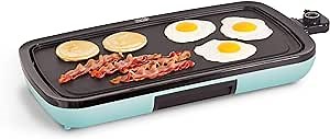DASH Everyday Nonstick Electric Griddle for Pancakes, Burgers, Quesadillas, Eggs & other on the go Breakfast, Lunch & Snacks with Drip Tray + Included Recipe Book, 20in, 1500-Watt - Aqua