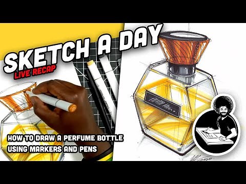 Industrial Design Sketching: How to draw a glass perfume bottle with markers and pens