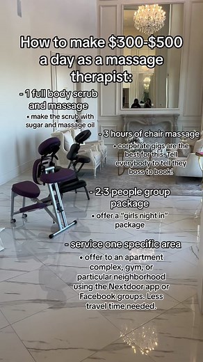 Just a few ways I’ve made $300-500 a day as a massage therapist. Shouldn’t take more than 1-4 hours. #massage #massagebusiness #mobilemassagebusiness #massagetherapist #massagebusinesscoach #massagebusinesstok #massagebusinesstips