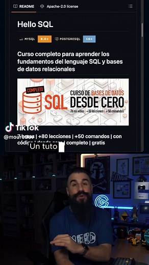 Si quieres aprender Bases de Datos y SQL, este es mi curso Gratis: ⇨ 7 horas en vídeo ⇨ 80 lecciones ⇨ 50 comandos ⇨ Todo el código disponible en 🔗 mouredev.link/sql Aprender a trabajar con bases de datos y el lenguaje SQL es una habilidad esencial como programadores. Nos centraremos en el motor de bases de datos MySQL, ya que es el más utilizado para aprendizaje. Pero lo importante son los fundamentos. Recuerda: SQL es un estándar. Déjame el icono 💾 si este recurso te resulta útil. ⭐ Si quier