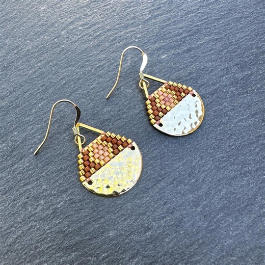 Beaded Brass Triangle Teardrop Earrings: Terracotta Diamond Design, Small Size - Etsy