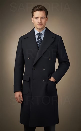 Premium Double-breasted Navy Tweed Overcoat | Tailored Men's Winter Trench Coat With Classic Wide Peak Lapels - Etsy