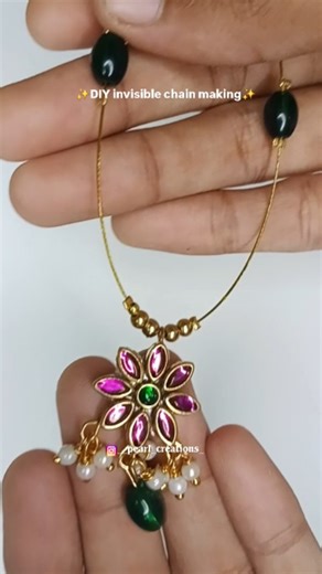 Pearl creations🧚‍♀️ on Instagram: "Invisible chain ✨️ Dm for orders 📩 . . . . . . . Invisible chain,jewellery, model chains #diyaccessories #invisiblechain #invisiblejewelry #jewellerymaking #kundanwork #diyjewelry"