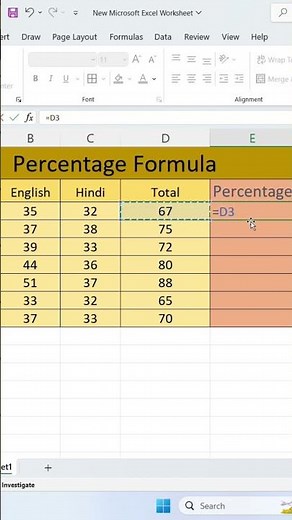 percentage formula in ms Excel.