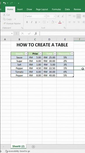 How to create table in excel