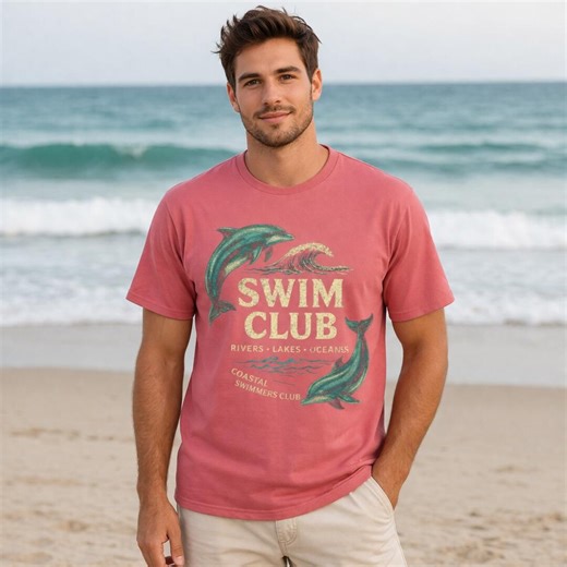 Swim Club Dolphin T-shirt, Retro Coastal Summer Beach Tee, Comfort Colors - Etsy