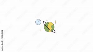 Planets with stars bouncing in space line 2D objects animation. Cosmos discovery flat color cartoon 4K video, alpha channel. Celestial bodies contemplation animated items on white background